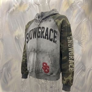 Sweat-shirt à capuche zippé Snow Grace, manches camouflage, coupe ample, vêtements décontractés pour hommes, automne - Product Image 2