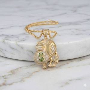 925 <b>Silver</b> Gold Plated Lucky Money Bag Dollar Sign Cartoon <b>Necklace</b> Custom Wealth Symbol Fine Pendants Lab Grown Diamond Gift - Product Image 4