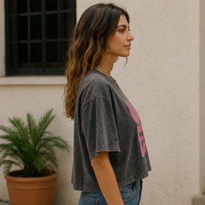 Camiseta Personalizada para Mujer, 100% Algodón, Corte Regular, Estampado y Bordado, Cuello Redondo, Hombros Caídos, Tejido Jersey Sencillo, Transpirable, Ropa de Verano - Product Image 5