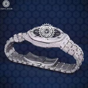 Charm Jewells Montre de luxe pour femme en acier inoxydable, boîtier tonneau de 38 mm, lunette sertie de diamants, quartz analogique, fermoir pliant - Product Image 4