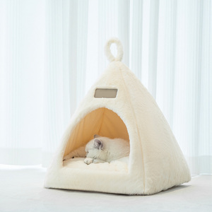 Offre Spéciale Triangle chien tente lit doux en peluche chaud hiver chien maison intérieur nid pour animaux de compagnie couleur unie respirant petits animaux - Product Image 4
