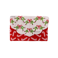 Pochette brodée Ho Ho Ho à motif chevron rouge et blanc, mignonne et tendance pour l'hiver, personnalisée pour la fête de Noël
