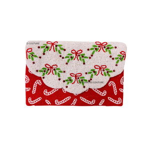 Ho Ho Ho Embroidered Chevron <b>Clutch</b> <b>Red</b> White Pattern Cute Winter Fashion Women's <b>Clutch</b> customized for christmas theme party - Product Image 2
