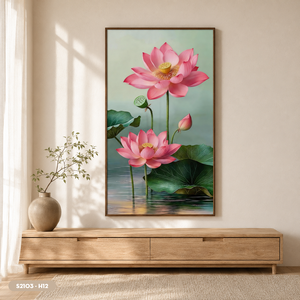 OEM ODM Glitter Canvas <b>Print</b> Lotus Pond at Dawn Pink Flowers Shimmering Water Calm Zen <b>Wall</b> Art Vertical Framed <b>Bedroom</b> - Product Image 5
