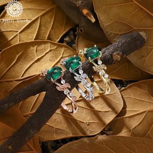 Charm_Jewells Rose Gold Emerald <b>Ring</b> With Diamond Accents Plant Design Romantic Engagement <b>Ring</b> For Women - Product Image 6