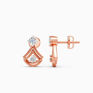 Boucles d'oreilles à double courbe serties de diamants avec diamants de laboratoire de 0,14 carat en or rose, jaune et blanc 14 carats - Product Image 2