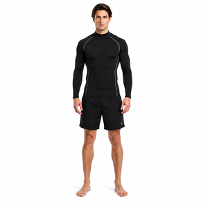 Men's Custom MMA Rashguard Mock-Neck <b>Long</b> <b>Sleeve</b> <b>Compression</b> <b>Shirt</b> 220g Digital Print Contrast Seam Athletic Base Layer Top - Product Image 1