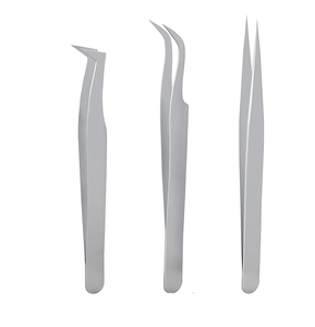 Ensemble de 3 pinces à épiler pour extensions de cils en acier inoxydable de précision, anti-magnétiques, durables, couleur personnalisée premium - Product Image 1