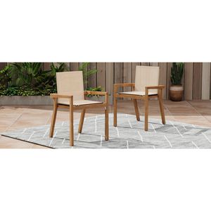 Juego de 2 Sillas de Comedor BELFAST con Estructura de Teca y Textil Beige, Elegante Par para el Hogar o la Oficina - Product Image 3
