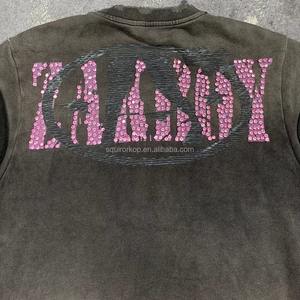 T-shirts graphiques personnalisés, T-shirt streetwear oversize avec strass, T-shirt en coton délavé à l'acide, T-shirt boxy pour hommes, fabricant - Product Image 4