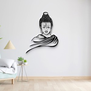 Visage de bouddha minimaliste moderne Art mural en métal Silhouette de robe fluide pour la décoration intérieure - Product Image 1