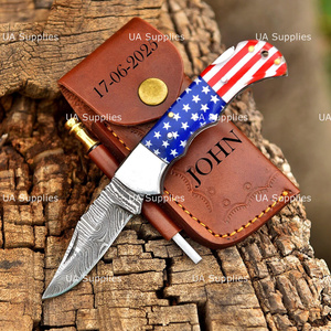 Premium Stainless Steel Straight Edge Folding Pocket Knife Handmade Hunting Camping Survival EDC Leather Sheath Custom Logo OEM - Product Image 4