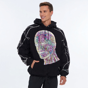 Sudadera con capucha holgada de invierno para hombre con pedrería, jersey con hombros caídos, tops de forro polar de 450 GSM con pedrería para hombre - Product Image 6