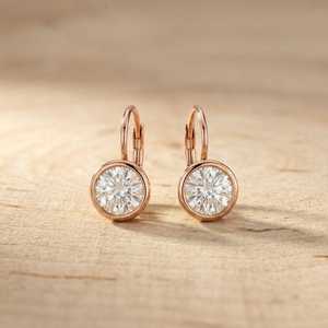 Solid Gold 10k 14k 18k Round Cut Lab Grown Diamond <b>Ear</b> <b>Ring</b> 2CT Per Pair Color E Clarity VVS Bezel Set Fine Drop Earrings - Product Image 3