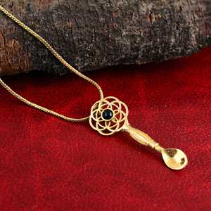 Pendentif cuillère plaqué or avec pierre d'onyx, collier vintage en alliage, bijoux de mode unisexe - Product Image 4