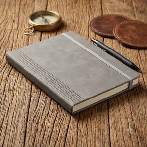 Premium grey leather <b>notebook</b> gift <b>set</b> with pen hardcover executive diary journal for professional corporate writing pad - Product Image 3