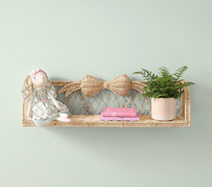 Étagère murale décorative en rotin naturel fait main, au design charmant avec nœud, idéale pour la chambre de bébé fille. - Product Image 4