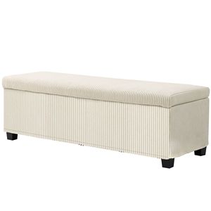 47-Inch Beige Corduroy Storage Ottoman Bench <b>Footrest</b> with Legs for Bedroom & Living Room End of Bed Bench - Product Image 1