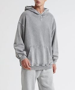 Sudaderas con Capucha de Algodón Lavado de Tallas Grandes al por Mayor, con Logotipo Personalizado, Estilo Vintage Urbano para Hombre, con Bolsillos - Product Image 5