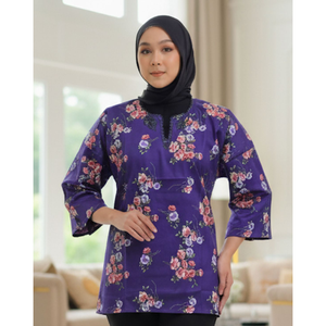 Baju Kurung Kedah Traditionnel pour Femme, Coupe Ample Longueur Hanche, Manches Courtes, Imprimé Métallisé, Vêtement de Mode pour Fête et Mariage, Qualité Export - Product Image 1