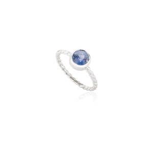 14K White Gold Blue Sapphire Bezel Set Twisted Band Wedding Ring for Women - Product Image 3
