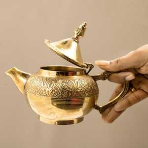 Luxury Brass <b>Tea</b> <b>Set</b> with Teapot, Cups, Saucers and Serving Tray – Traditional Indian Handcrafted Brass <b>Tea</b> & Coffee <b>Set</b> - Product Image 1