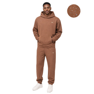 Streetwear Custom Boxy Fit Rhinestone Casual Pullover Hoodies <b>Sweatpants</b> <b>Sets</b> High Quality 100% Cotton Breathable Fitness Wear - Product Image 1