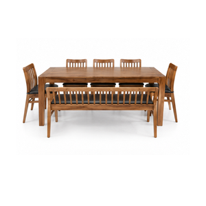 Solid Wood Dining <b>Table</b> Set with Slatted <b>Chairs</b> <b>and</b> <b>Bench</b> for Modern Home Restaurant Cafe <b>and</b> Hospitality Furniture Projects - Product Image 1