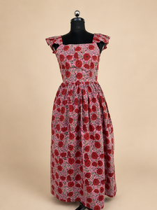 Vestido Maxi de Algodón con Estampado Floral Hecho a Mano, Cuello Cuadrado y Espalda Descubierta, Lavable, Estilo A-Line, para Vacaciones de Verano - Product Image 5