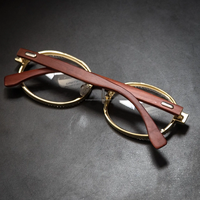 Verres transparents à monture en bois Lunettes glacées hip hop vintage rondes en or 14 carats pour hommes