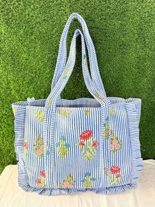 Export Quality Cotton Quilted <b>Large</b> Frill Bohemian Zipper Tote Bag Handmade Fashion Shoulder <b>Purse</b> Wholesale Manufacturer - Product Image 4