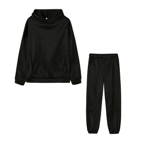 Ensemble de survêtement unisexe à capuche de couleur unie, en coton, coupe décontractée, respirant, pour l'automne - Product Image 3