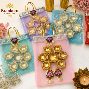 Bolsa de Regalo de Organza Premium con Juego de Diya Tradicional Urli, Regalo de Boda India, Recuerdo de Pooja, Diwali, Rakhi, Recuerdos Festivos - Product Image 3