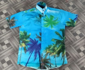 Chemise hawaïenne pour homme à col montant en twill imprimé numérique |   100% polyester |   Chemise décontractée tropicale à manches courtes - Product Image 5