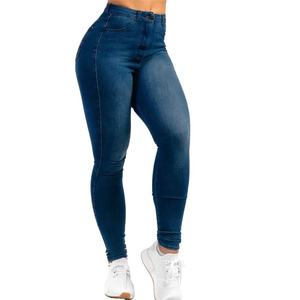กางเกงยีนส์เอวสูงสีน้ำเงินเข้มทรงเข้ารูปสำหรับผู้หญิง สไตล์เซ็กซี่ เหมาะสำหรับออกกำลังกาย ยืดหยุ่นได้ดี เอวสูง ทรงสวย - Product Image 5