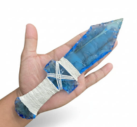 Épée rituelle en obsidienne aquatique : Lame en pierre précieuse artisanale, objet de collection