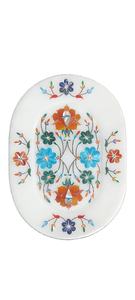 Plateau ovale sculpté en marbre blanc Makrana fait à la main, incrusté, motif floral, décoration d'intérieur, plateau de service, article cadeau de qualité supérieure - Product Image 2