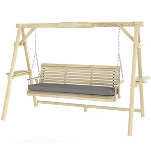 Dondolo da Giardino a 3 Posti in Legno con Supporto e Cuscini Confortevoli per Giardino, Bordo Piscina o Cortile - Dondolo da Esterno in Legno Naturale - Product Image 1