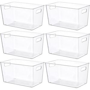 6 Contenitori di Plastica Trasparente con Manici, Organizzatori Pieghevoli per Dispensa, Frigorifero, Armadio e Piano di Lavoro della Cucina - Product Image 1