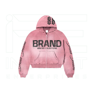 Men's <b>Pink</b> Hooded <b>Tracksuit</b> Full Zip Sweatshirt And Pants Set Winter Casual Wear With Brand Print And Side Pockets Flared Pant - Product Image 2