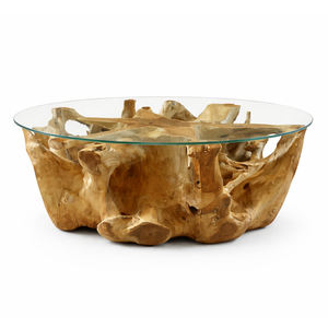 Mesa de Centro de Raíz de Teca Premium, Rústica, Moderna, Ecológica y Duradera, con Tapa de Vidrio Templado, Muebles de Sala Hechos a Mano, de Lujo - Product Image 2