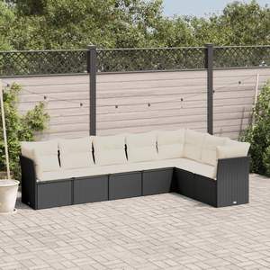 Set Divano da Giardino in Rattan PE Nero e Acciaio Verniciato a Polvere con Rivestimento in Poliestere - Product Image 1