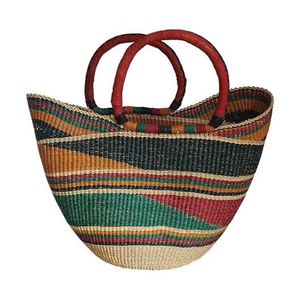 Magnifique sac fourre-tout en jonc de mer fait main avec poignée en cuir marron, motif queue d'hirondelle, rayures multicolores, sac de plage estival, nouveauté - Product Image 4