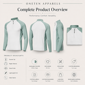 ONETEN APPARELS Sweat-shirt à manches longues et col zippé pour homme, couleur unie, séchage rapide, coupe sportive ajustée, longueur normale - Product Image 5