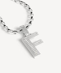 F Letter Pendant Charm Silver Plated Alloy Round Brilliant Cut Diamond Channel Setting Trendy Hiphop Style Unisex Gift - Product Image 2
