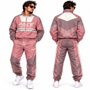 Ensemble veste coupe-vent et pantalon pour homme, bleu royal, blanc, gris, entièrement zippé, imperméable, colorblock, vêtements de sport - Product Image 3