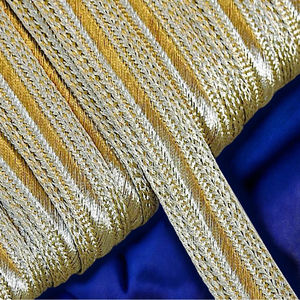 Cinta Trenzada Dorada Mate de 20mm, Hilo Metálico Dorado para Bordado, Adorno de Encaje Sfifa de Pakistán, Estilo Étnico Vintage Sunjotra, Ecológico - Product Image 5