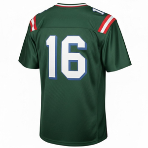 Green American Football Jersey V-Neck Short Sleeve Sublimated Print Number 16 Mesh Uniform for Men - Product Image 4