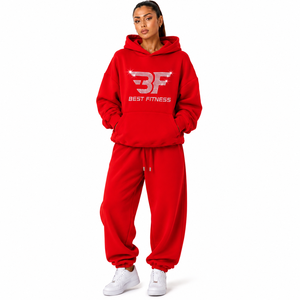 Ensemble de survêtement kaki à capuche pour femme, 2 pièces, en coton, coupe ample, avec cordon de serrage, pantalon de jogging à poches avant, personnalisable, automne-hiver - Product Image 4