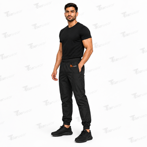 Men's Black Windbreaker Trouser Elastic Waist Casual <b>Joggers</b> Breathable Midweight <b>Nylon</b> Pants Right Leg Logo Autumn Wear - Product Image 2